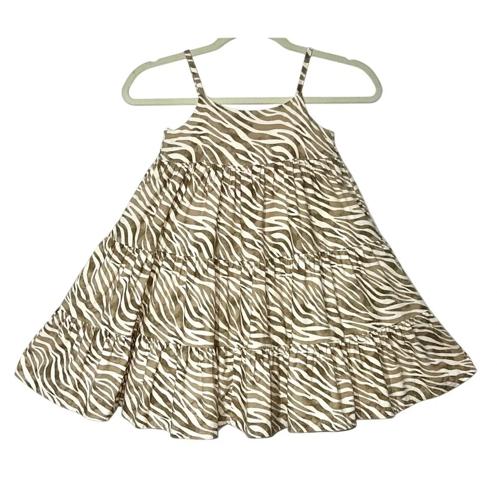 Cactus + Pearl Neutral Zebra‎ Print Sleeveless Tiered Dress 5